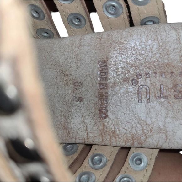 Bed Stu cobbler series.  Cream color studded platform mules. - Picture 4 of 5